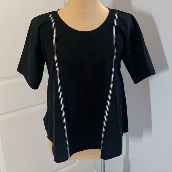 Uniqlo and Lemaire Black Cotton Striped Short Sleeve Top - Picture 2 of 7